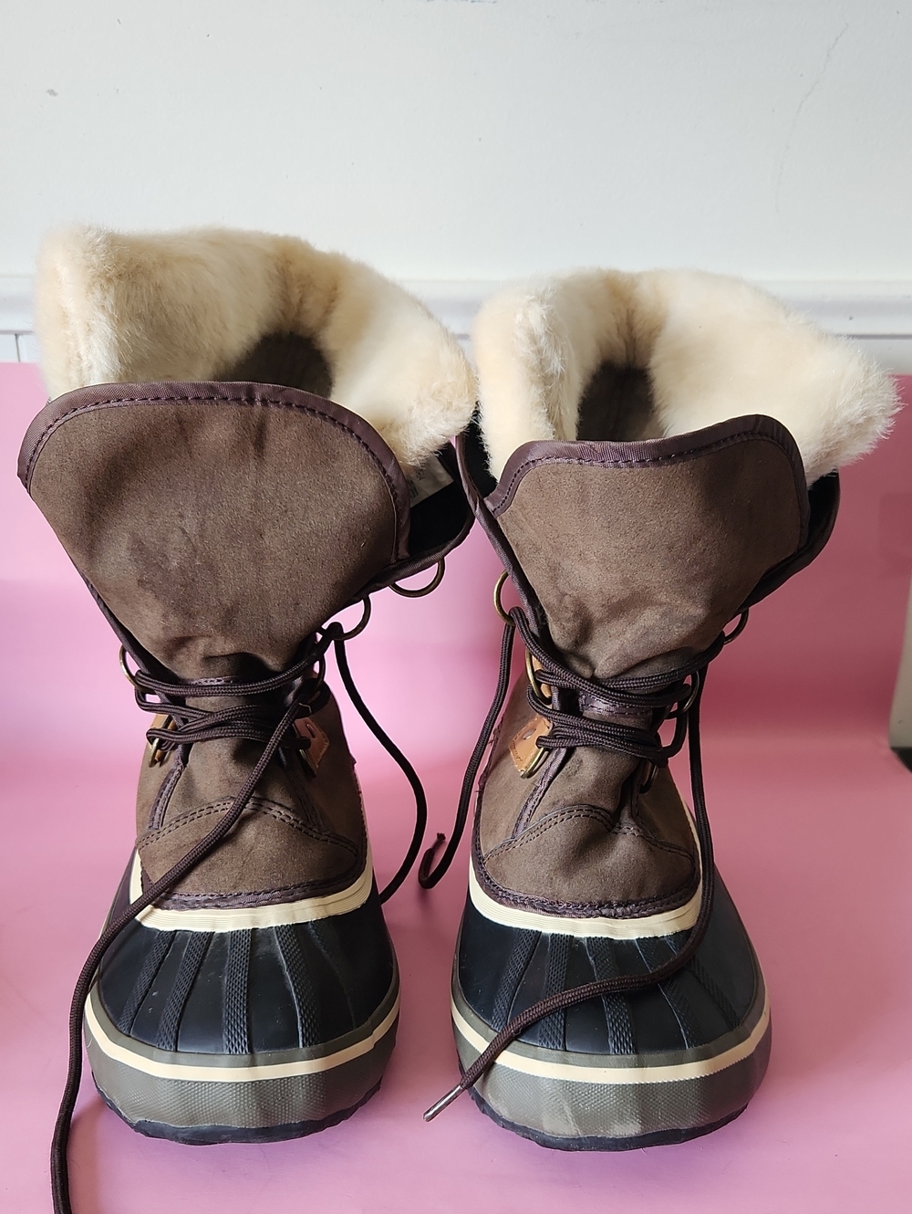 Womens Suede Rubbber Size 9 Brown Faux-Fur Lined Winter Duck Boots